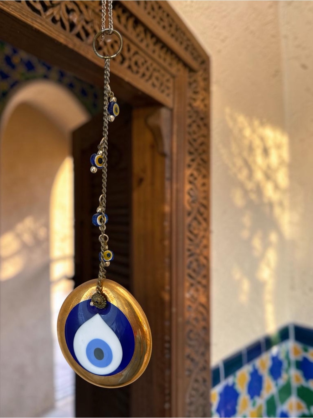 Handmade Blue and Gold Evil Eye Hanging Ornament